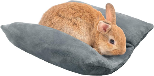 MEWTOGO 13 x 14In Rabbit Bed, Thickened Soft Bunny Snuggle Concave Bed, Cuddle Cushion Plush Mat with Cotton Lounger Pillows, Small Pet Flop Mat for Indoor Cage Sleeping Bunny Gifts, Gray