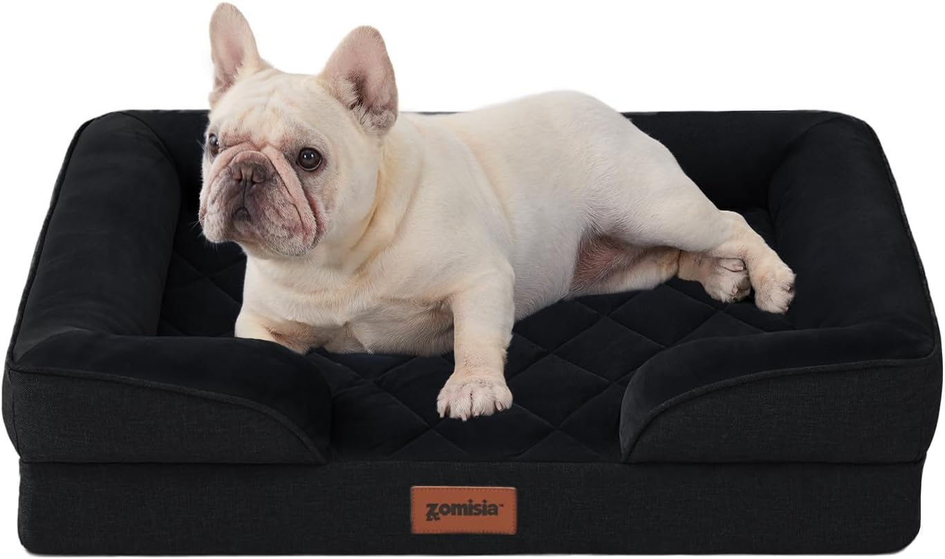 Orthopedic Dog Bed for Medium Size Dogs, Washable Dog Beds with Bolsters, Memory Foam Pet Sofa with Removable Waterproof Cover & Nonskid Bottom, Black