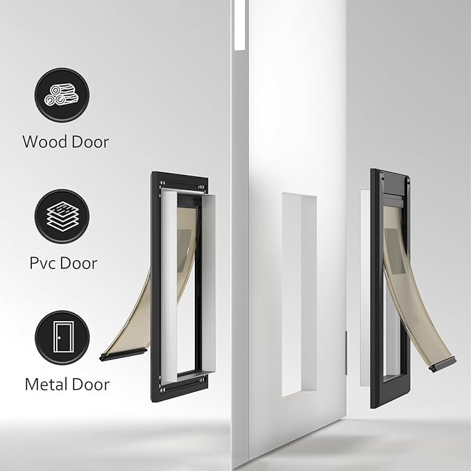 [Classicmacher] Heavy Duty Doggie with Two Sliding Lock Panel, Aluminum Large Dog Door for Exterior Door, Magnetic Double Flaps for X-Large Dog Up to 200LBS (Double Flaps,X-Large)