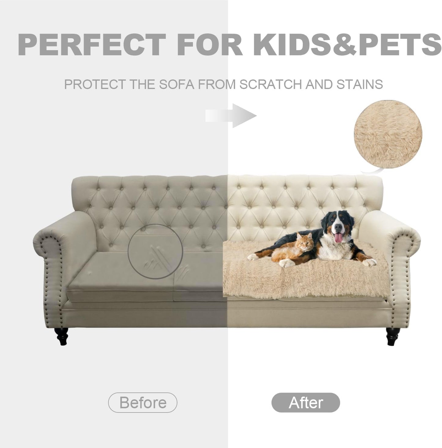 Dogs/Cats Bed Mats, Dog Pad Washable Removable Couch Cover with Anti-Slip Back, Plush Long Fur Mat, Perfect for Small, Medium and Large Dogs.(Beige, 30"x70")