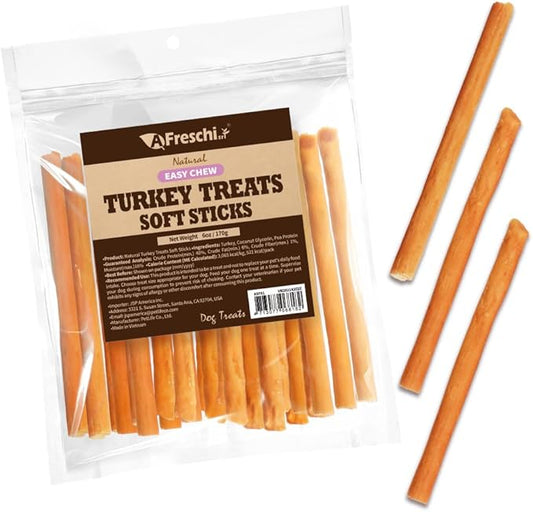 AFreschi Soft Turkey Stick Dog Treats – 6oz, USA-Sourced Trukey, All-Natural, Hypoallergenic, High-Protein, Low-Fat, Healthy & Easily Digestible, Puppy & Training Snack