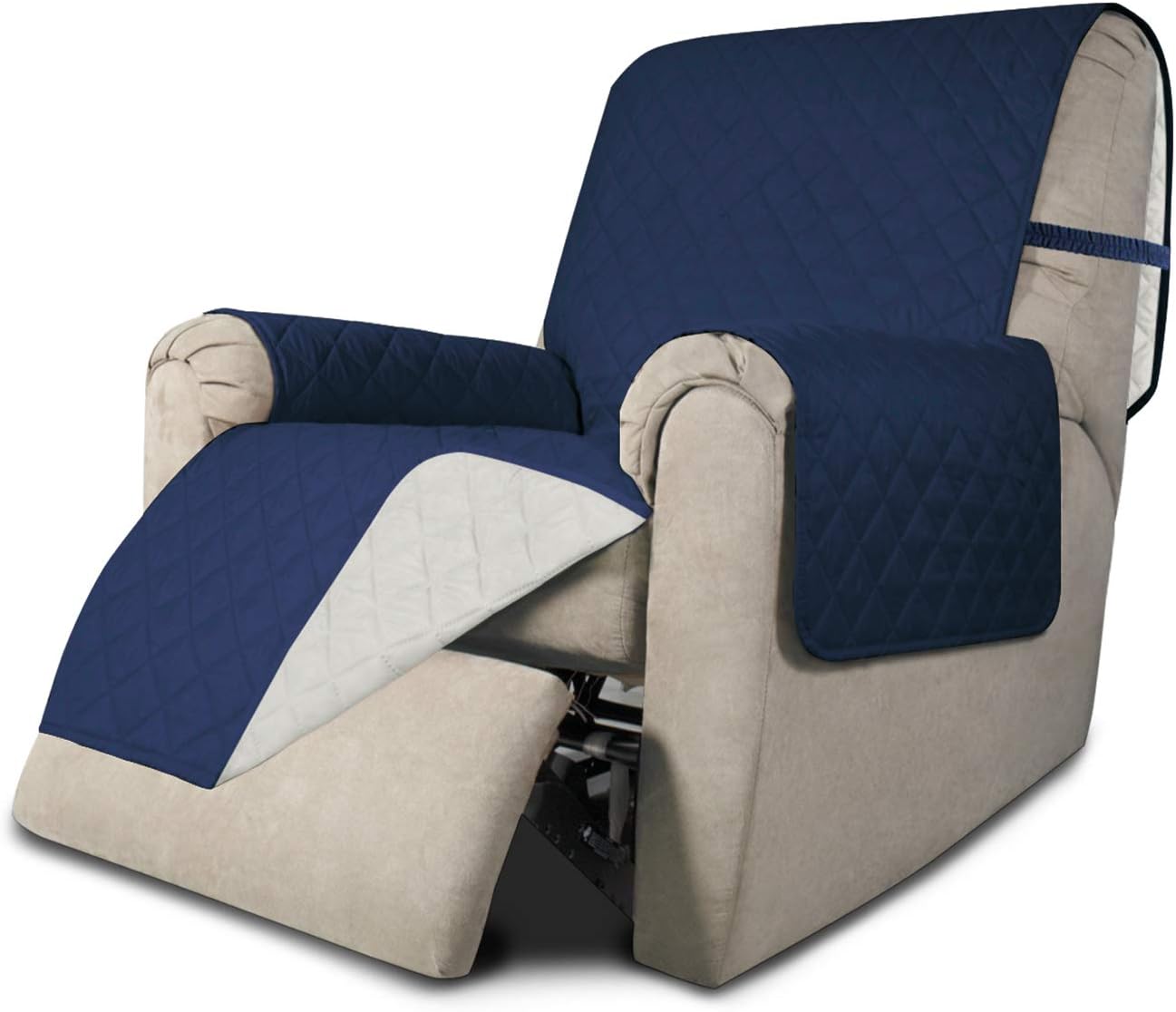 Easy-Going Recliner Chair Slipcover Reversible Sofa Cover Water Resistant Couch Cover Furniture Protector with Elastic Straps for Pets Dog (Recliner, Navy/Ivory)