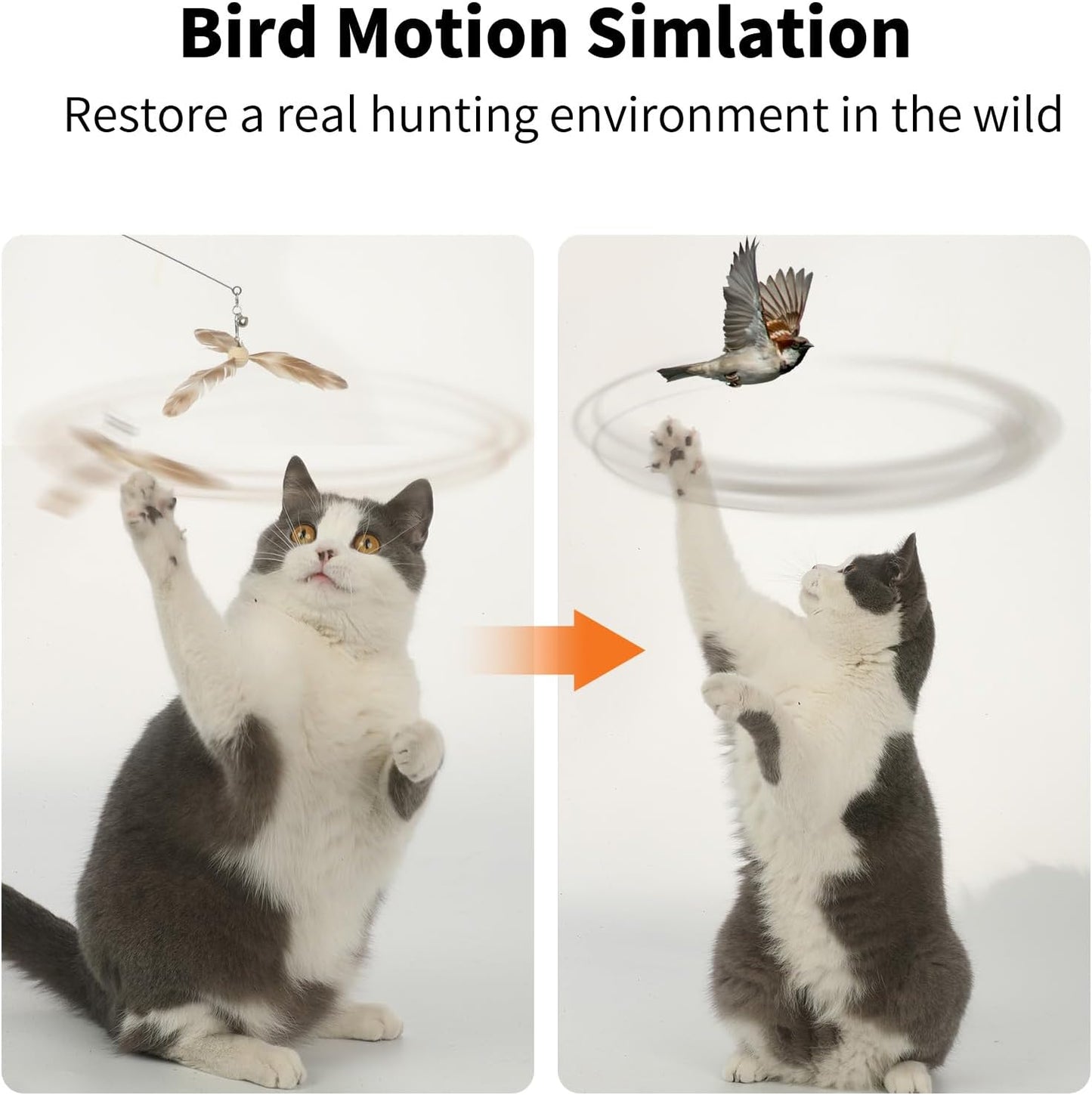 FUKUMARU Cat Wand Toy, 35.5 Inch Cat Feather Propeller Toy with Bell, Steel Wire Cat Toy for Indoor Cats with Natural Feather