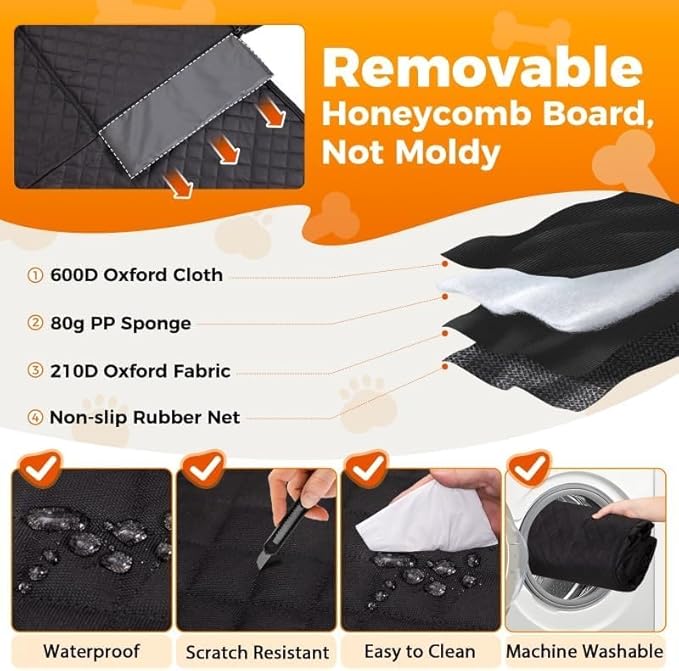 KingCamp 2025 Upgrade Dog Car Seat Cover for Back Seat, Waterproof Scratch Proof Dog Hammock with Hard Bottom 600D Heavy Duty Nonslip Durable Seat Protector with Mesh Window for Cars, SUVs