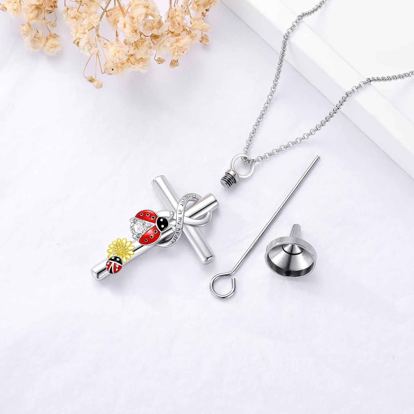 Cross Urn Necklace for Ashes 925 Sterling Silver Cremation Jewelry with Funnel Filler Kit Ashes Necklace for Human Women Girl Pets