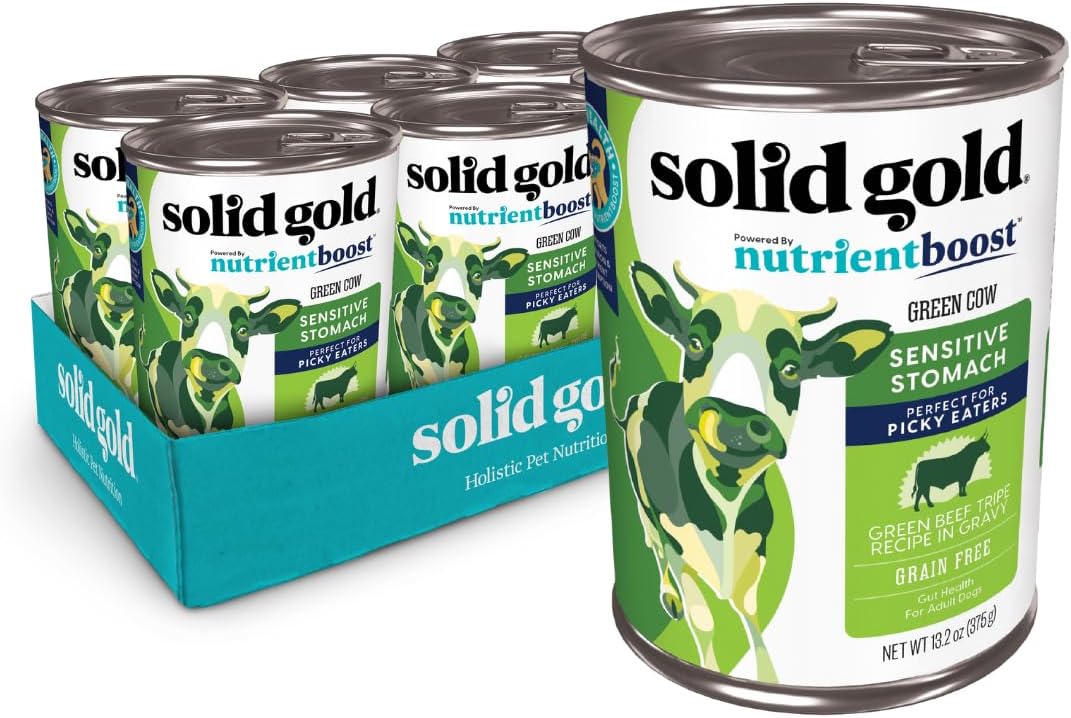 Solid Gold Beef Tripe Wet Dog Food Mix in for Adult & Senior Dogs - Helps Boost Appetite for Picky Eaters & Sensitive Stomachs - Canned Dog Food Additive for Healthy Digestion - 6 Pack/13.2oz Cans