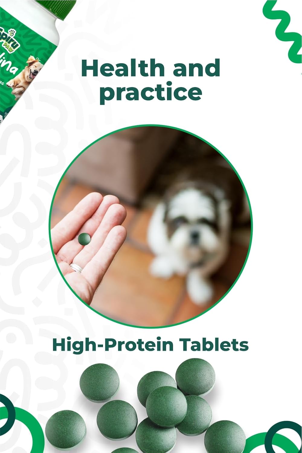 Spirulina-Based Tablets for Pets Produced in The Atacama Dessert - Natural Supplement Nutrient-Rich, Essential Amino Acids & Prebiotics - 60 Count