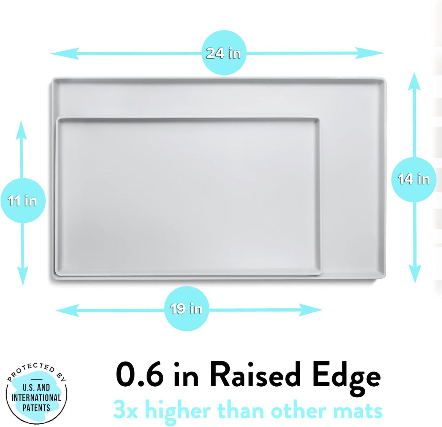 CatGuru Cat Food Mat, Small & Large Pet Feedingd Mat, 100% Waterproof Cat Mats for Food and Water, Silicone Mats for Pet Bowls, Non-Slip Placemat for Water Bowl or Fountain (Large, Silver)