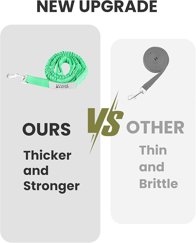 OutdoorMaster Bungee Dog Leash, Heavy Duty Dog Leash with Shock Absorption, 2 Padded Handles Training Leash, Improved Dog Safety and Comfort (Green, 4 FT)