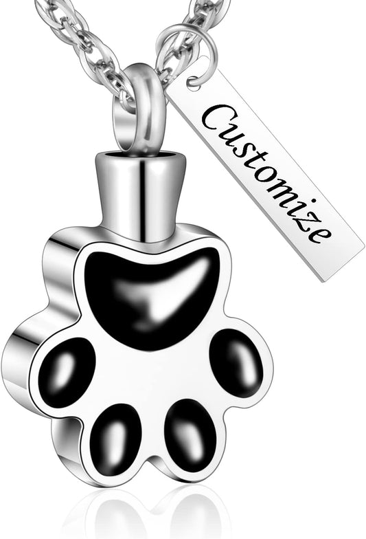 abooxiu Paw Print Urn Necklace for Ashes Cremation Necklace for Pet Ashes Stainless Steel Ash Necklace Memorial Ash Holder