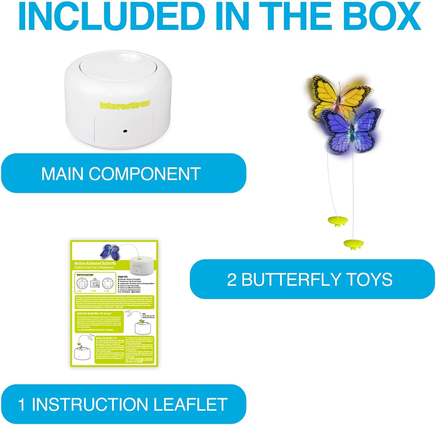 ALL FOR PAWS Interactive Motion Activated Butter-Fly Cat Toys,Flutter Bug Cat Toy,Flutter Rotating Kitten Toys,Cat Toys Interactive for Indoor Cats with 2 Replacements