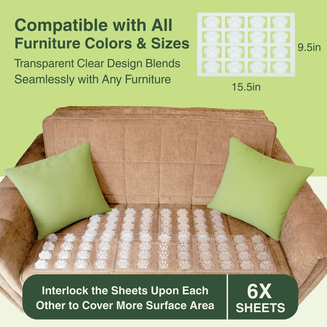 Made in USA (6 Pack) Clear Humane Scat Mat to Keep Dogs Off Couch & Dog Counter Surfing Deterrent - Pain-Free Anti Scratch Pet Furniture Protector Solution for Indoors (Full Size Couch)