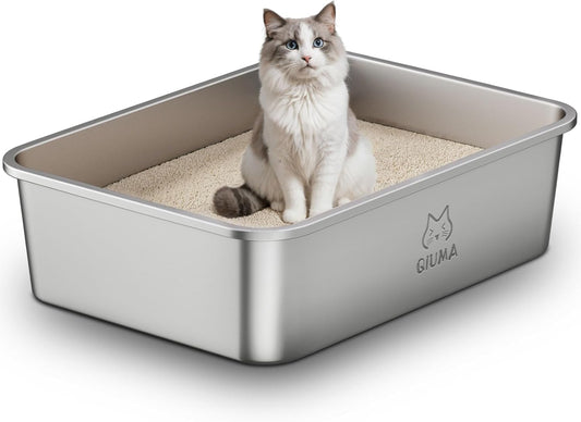Jumbo Stainless Steel Cat Litter Box, 27.5"×19.6"×7.8", XXL Metal Litter Pan with High Sides, Odor-Free, Non-Stick, Easy to Clean, Ideal for Extra-Large Cats & Multi-Cat Households