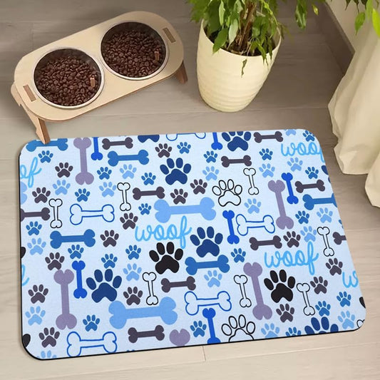 Dog Food Mats for Floors Waterproof, Pet Water Bowl Mats Pet Feeding Absorbent Placemats Blue 24 * 32 inch