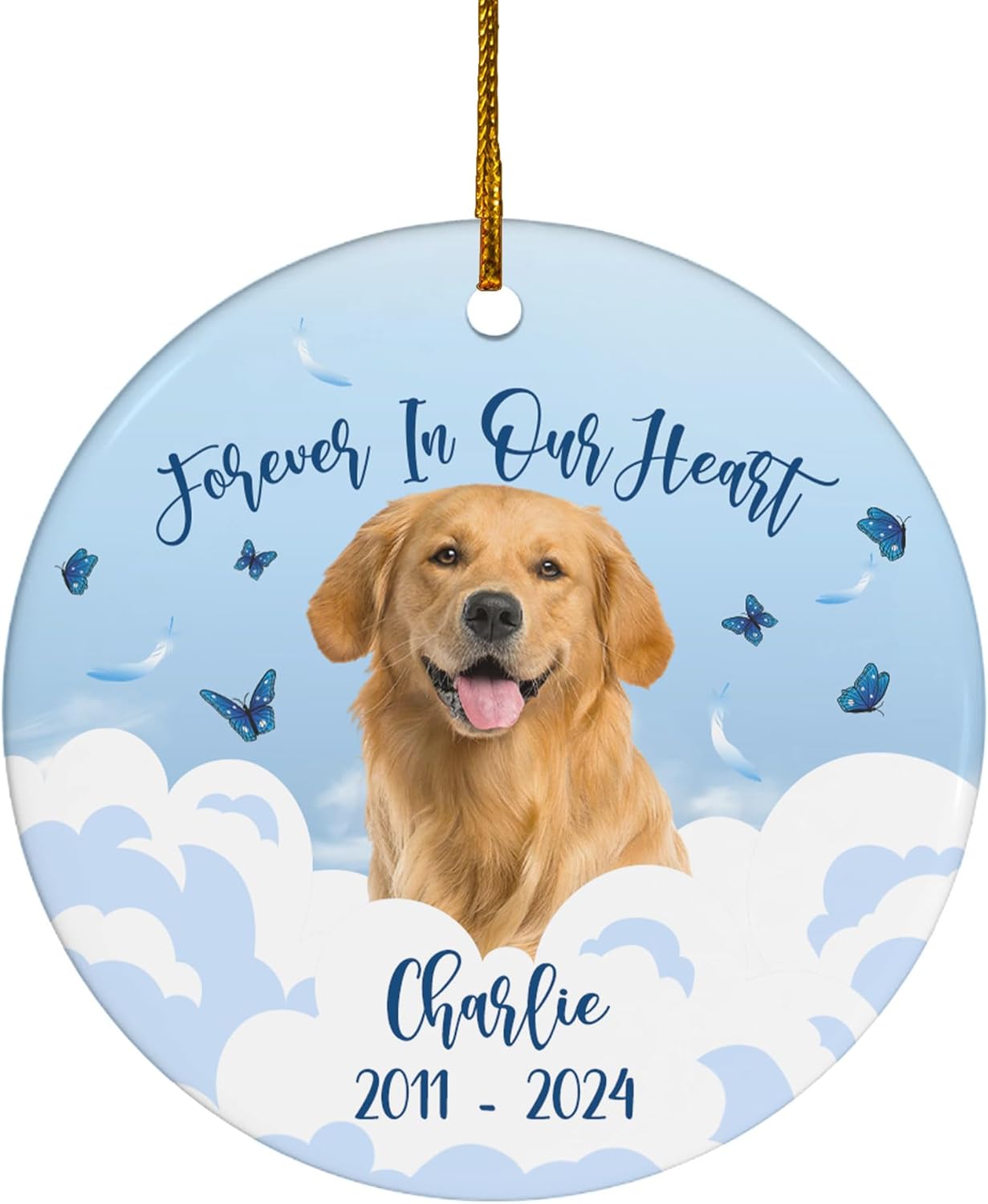 FLOCHIL Personalized Dog Memorial Christmas Ornaments, Custom Dog Christmas Ornaments with Name Photo, Pet Memorial Ornament, Gift for Pet Lovers