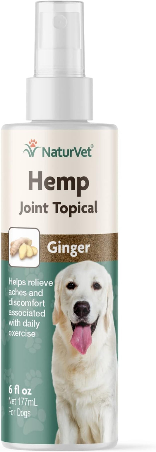 NaturVet Hemp Joint Topical Spray with Ginger for Dogs, 6oz Liquid, Made in The USA