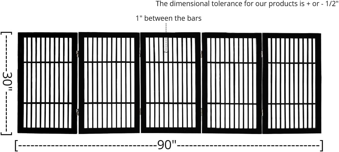 Pet Dog Gate Strong and Durable Freestanding Folding Acacia Hardwood Portable Wooden Fence Indoors or Outdoors by Urnporium (Black Pet Gate, 5 Panel 30" Tall)