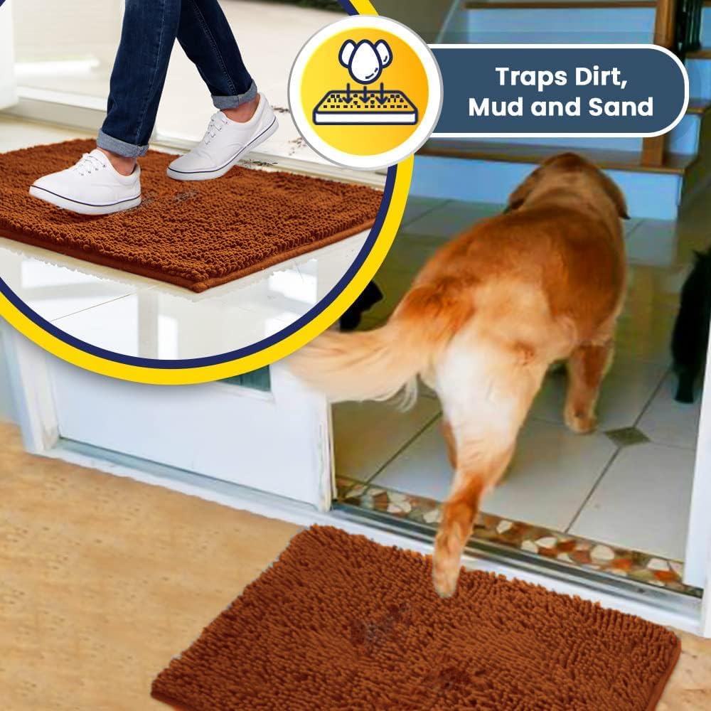 Muddy Mat® AS-SEEN-ON-TV Highly Absorbent Microfiber Door Mat and Pet Rug, Non Slip Thick Washable Area and Bath Mat Soft Chenille for Kitchen Bathroom Bedroom Indoor and Outdoor - Orange 36" x 120"