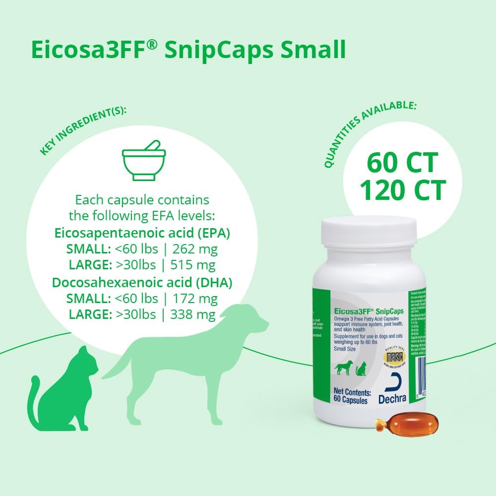 Eicosa3FF SnipCaps Omega 3 Free Fatty Acid Capsules for Dogs and Cats - Small, 60 ct