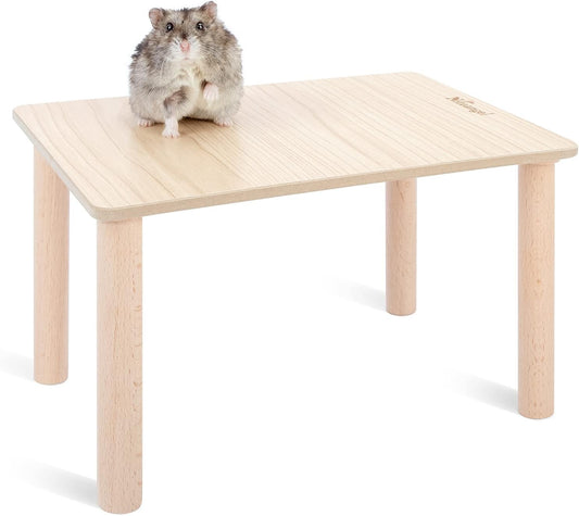 Niteangel Hamster Play Wooden Platform for Dwarf Syrian Hamsters Gerbils Mice Degus or Other Small Pets (10.2 L x 7 W -5.9'' Height, Burlywood)