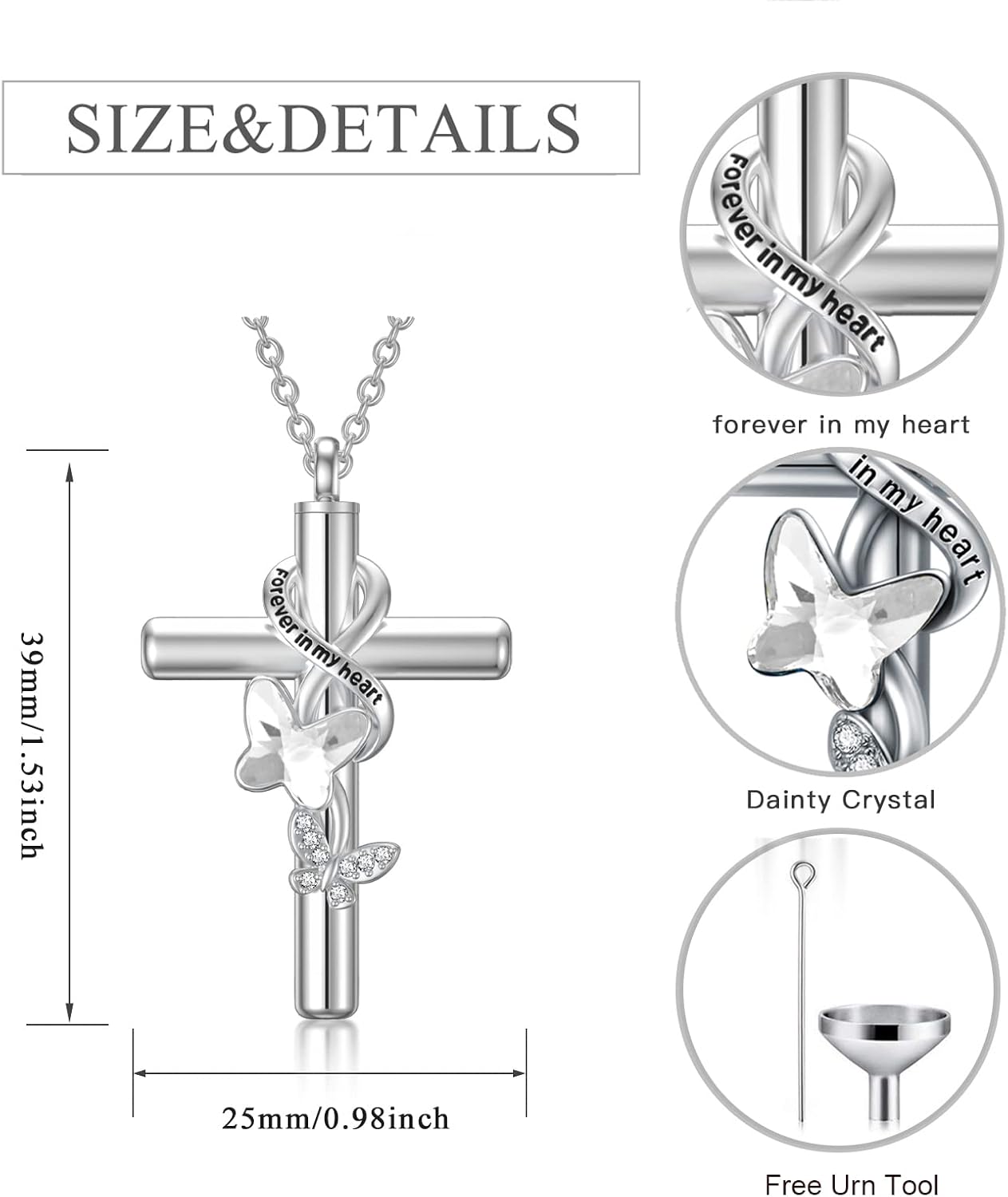 Cross Urn Necklace for Ashes 925 Sterling Silver Cremation Jewelry with Funnel Filler Kit Ashes Necklace for Human Women Girl Pets