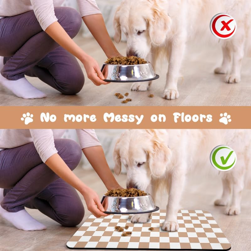 Dog Food Mats for Floors Waterproof, Pet Water Bowl Mats Pet Feeding Absorbent Placemats Plaid 24 * 32 inch