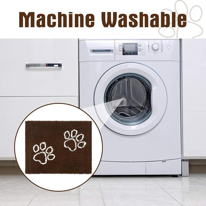 EXPAWLORER Dog Door Mat for Muddy Paws - Highly Absorbent Microfiber Rug, Soft Chenille Runner Indoor Outdoor Floor, Non-Slip Large Pet Paw Cleaning Washable Mud Mat for Bathroom, Brown