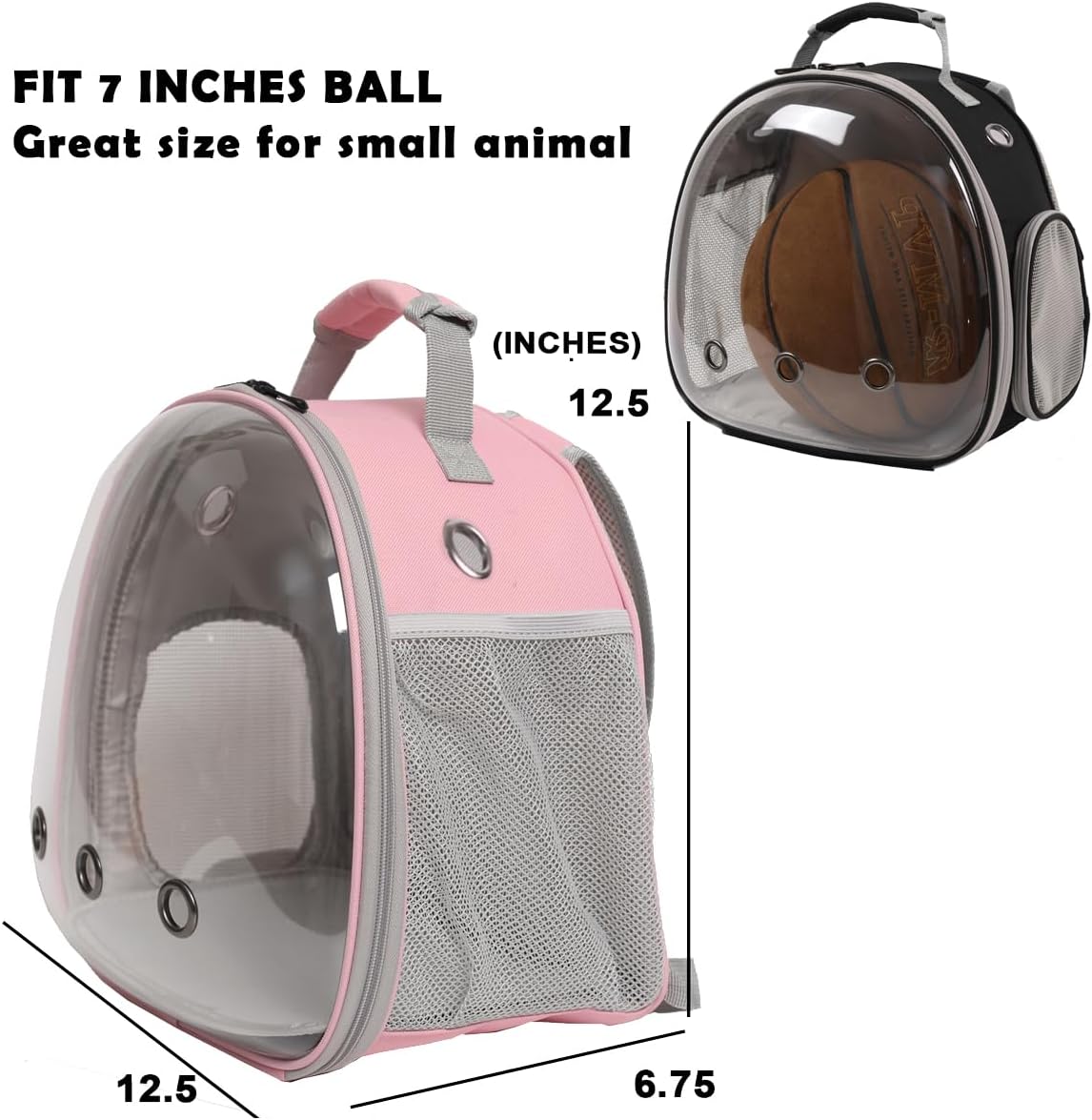 Hamster Backpack Carrier, Bearded Dragon Carrier Backpack with Clear Bubble Window,Small Animal Travel Backpack for Hedgehog Rat,Chameleon,Rabbit,Sugar Glider,Airline Approved (Pink, Backpack)