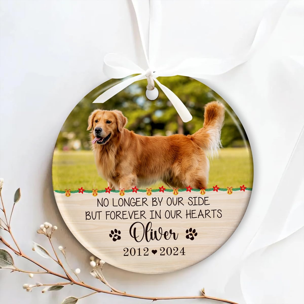 Personalized Wings Memorial Dog Christmas Ornaments - Forever in Our Hearts Acrylic Ornament for Your Loss Pet - Custom Photo, Name, Years (Memorial Dog Ceramic)