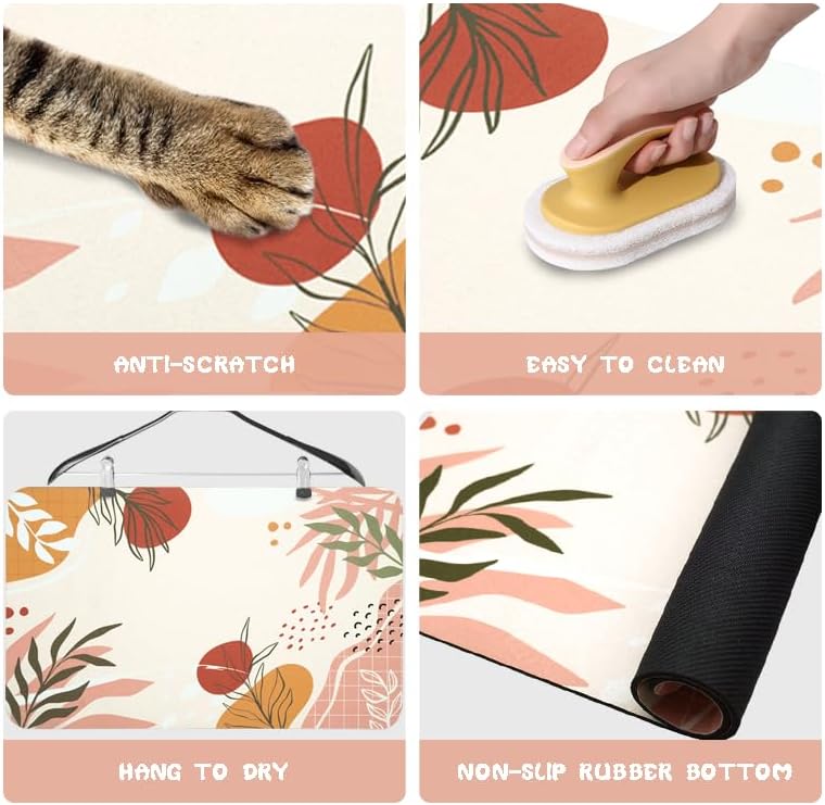 Dog Food Mats for Floors Waterproof, Pet Water Bowl Mats Pet Feeding Absorbent Placemats Bohemia Tropical Leaves 24 * 32 inch