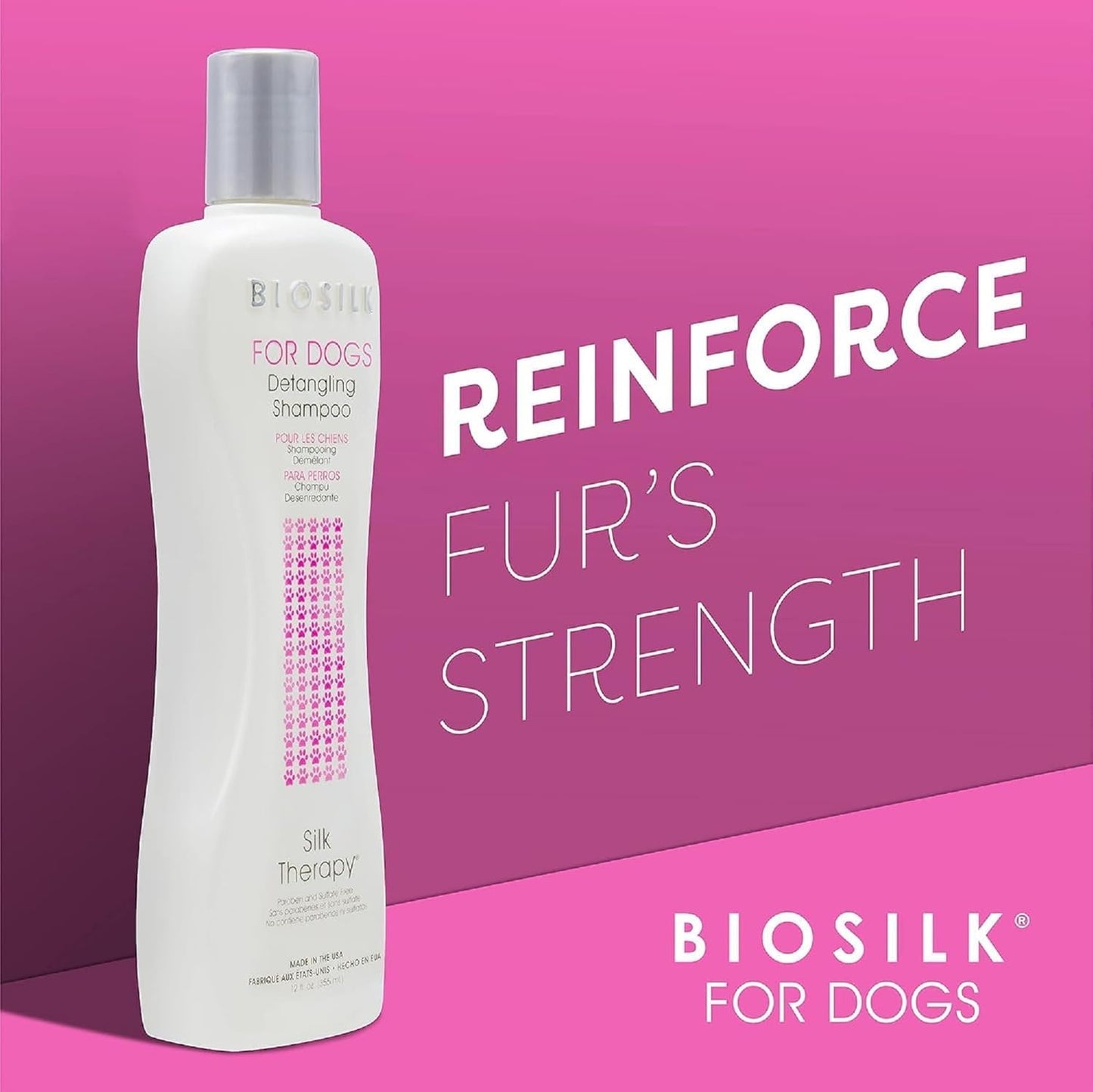 BioSilk for Dogs Silk Therapy Detangling Dog Shampoo | Sulfate Free and Paraben Free Shampoo | Matted Hair Dog Detangler Shampoo for All Adult Dogs, 12 Fl Oz - 2 Pack