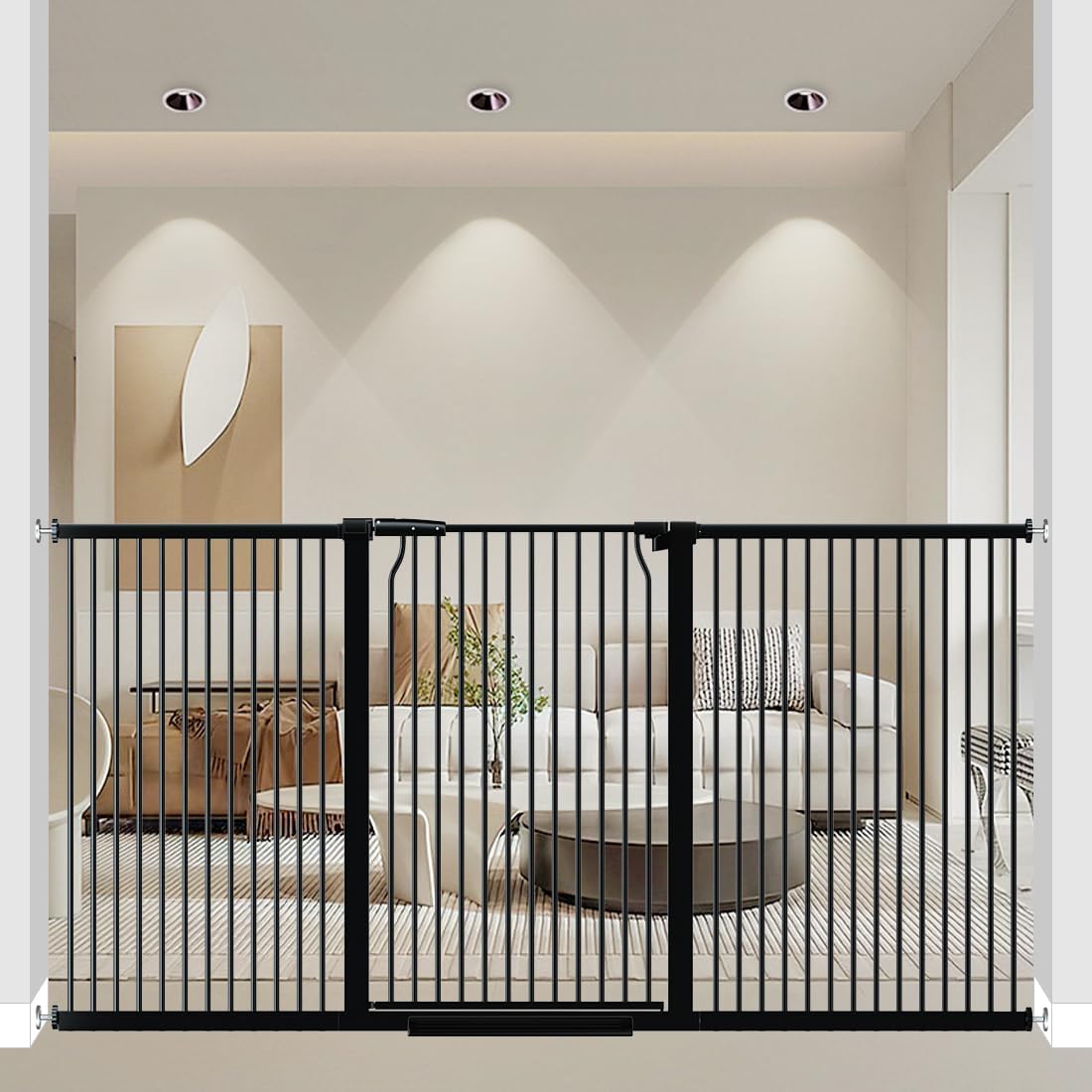 40.55" Extra Tall and Wide Baby Gate, 76.8-79.5 in Gates for Dogs Indoor with Door, Walk Through Long Pet Gate for Large Openings, Pressure Mounted Child Safety Gate for House Kid, Black
