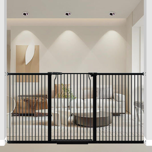 40.55" Extra Tall and Wide Baby Gate, 76.8-79.5 in Gates for Dogs Indoor with Door, Walk Through Long Pet Gate for Large Openings, Pressure Mounted Child Safety Gate for House Kid, Black