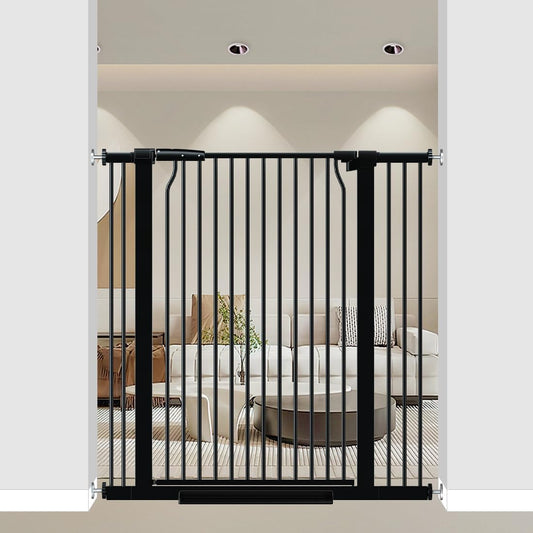 41" Extra Tall Baby Gate With Door, 29.6-40.5 In Wide Dog Gates for Doorways Stairs, Walk Through Large Pet Gate Indoor, Pressure Mounted Child Safety Gates for Kids Puppy Doggie Metal Black