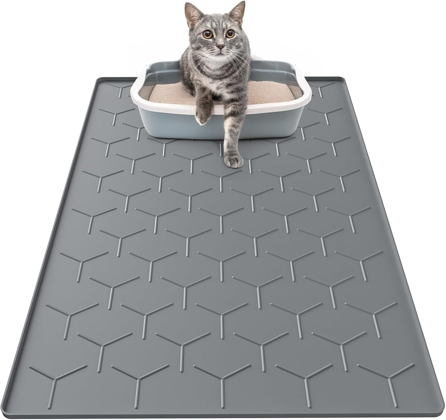 Cat Litter Box Mat, Large 34" X 22" Cat Litter Mat, Waterproof Silicone Pad for Floor, Dark Gray