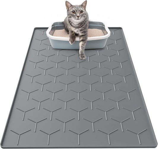Cat Litter Box Mat, Large 34" X 22" Cat Litter Mat, Waterproof Silicone Pad for Floor, Dark Gray