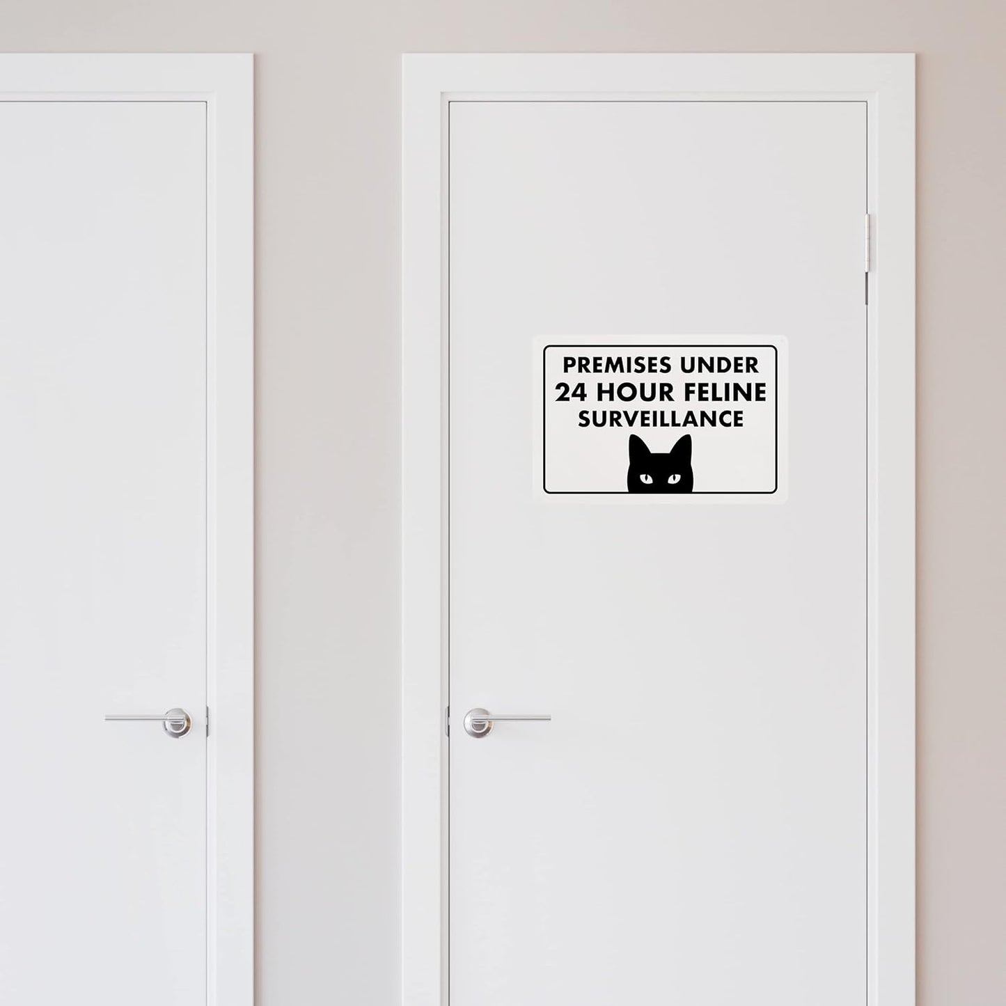 Premises under 24 Hour Feline Surveillance - Funny HALLOWEEN Cat Sign, Plastic - 8" x 12" - Perfect for Home Decor, Gift for Kitty Lovers, Warning Sign - ENVISIONED Signage