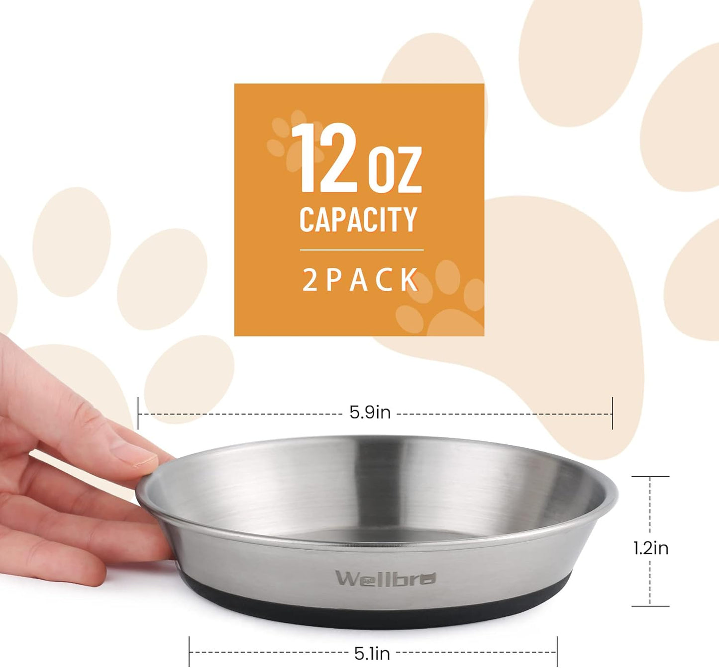 Cat Bowls, 2 Pcs Stainless Steel Cat Bowls for Food and Water, Whisker Fatigue Shallow Non-Slip Dishes Plates for Small Dog Puppies Cats