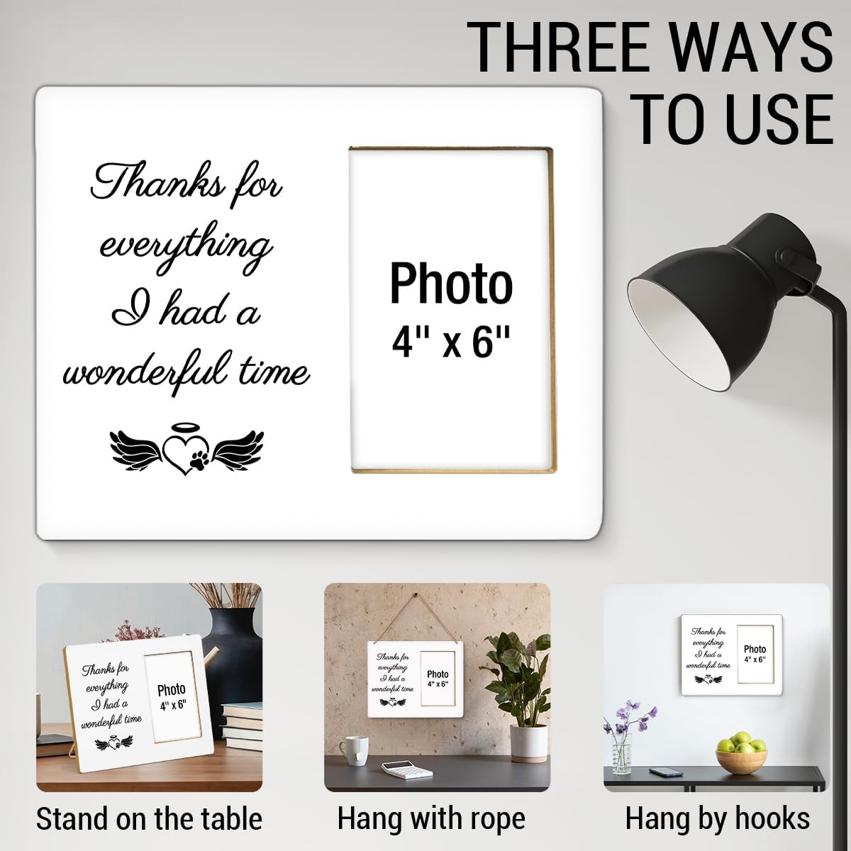 Pet Memorial Gifts for Dogs Picture Frame, Dog Memorial Gifts for Loss of Dog, Cat Loss Sympathy Gift, Thanks for Everything I Had a Wonderful Time Wood Photo Frames, 4 x 6 Inch Photo