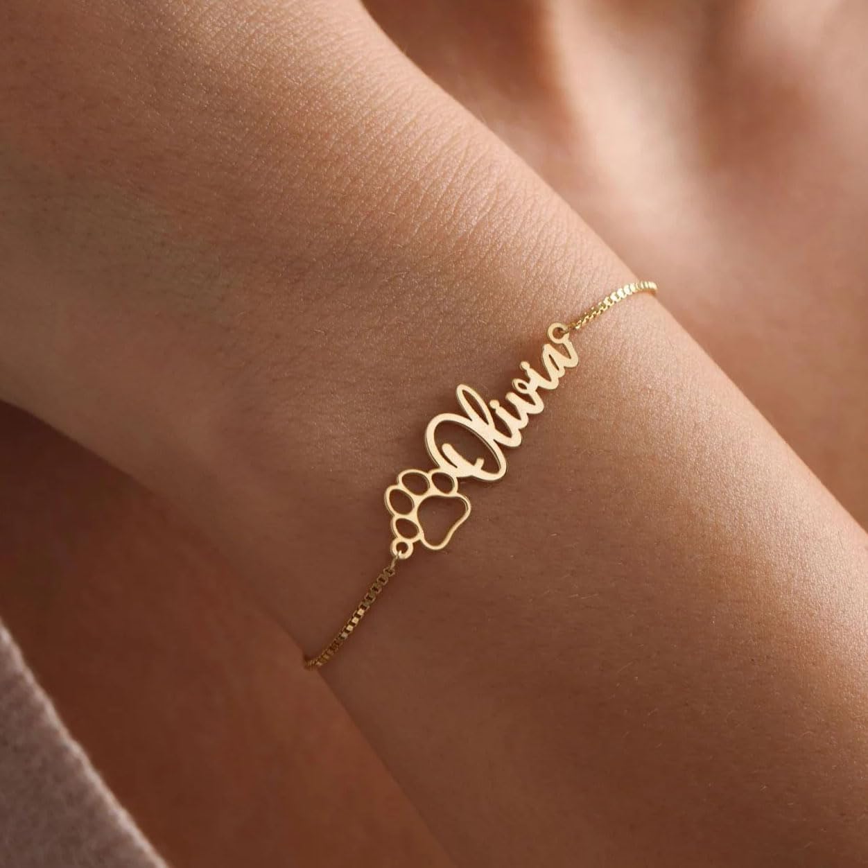 Personalized Pet Name Bracelet Dog/Cat Paw Bracelet Animal Friendly Jewelry Custom Pet Lover Gift Photo Projection Bracelet for Women Mom