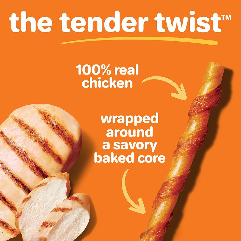 Hartz Oinkies Tender Twists with Real Chicken Breast Rawhide-Free Dog Treats, Highly Digestible Dog Chews, 18 Count