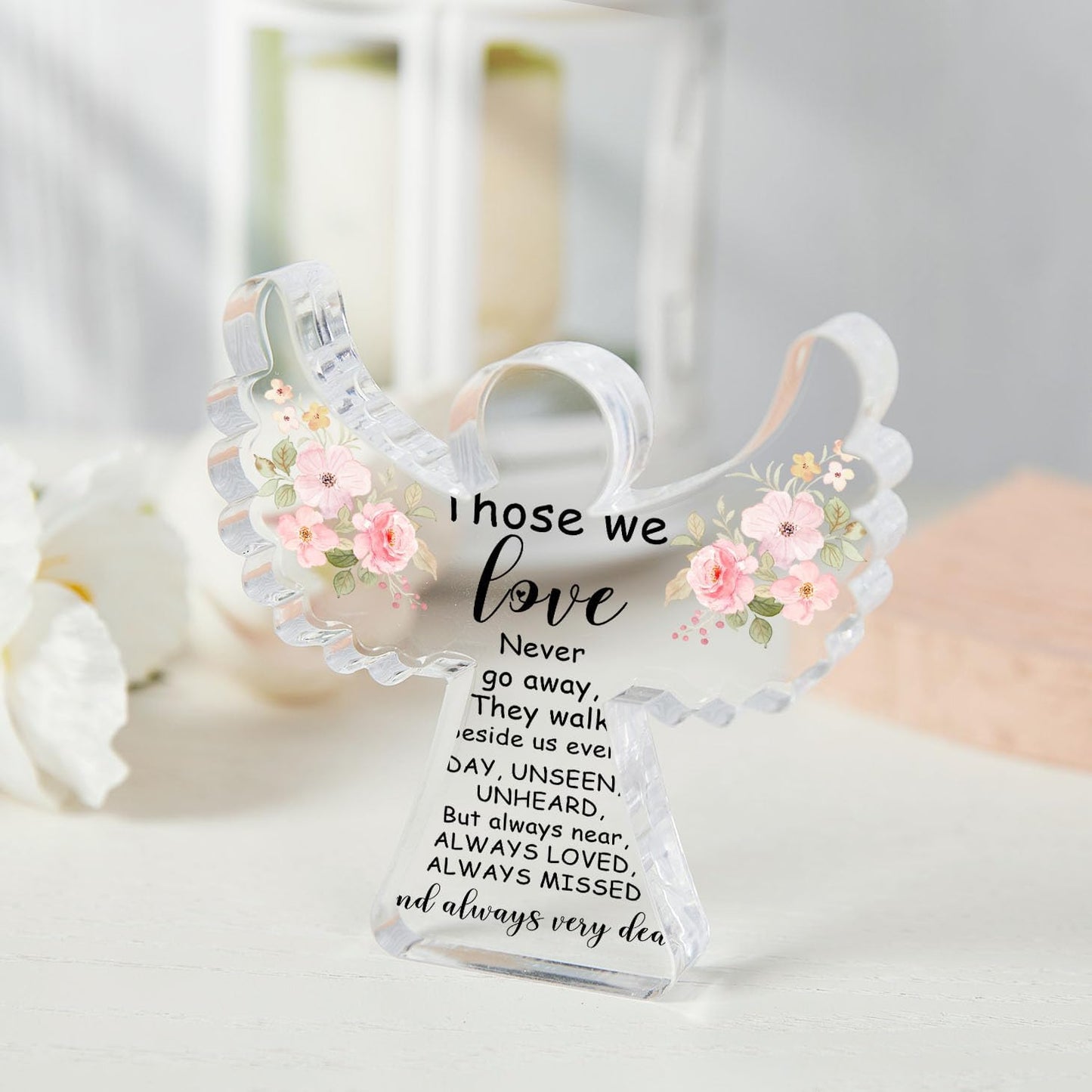 Remembrance Gift, Memory Angel Acrylic Decorative Sign, Sympathy Condolence Gift, Condolences Remembrance Grief Gifts for Loss of Loved One, Sympathy Sign for Home Living Room Desk Centerpiece Decor