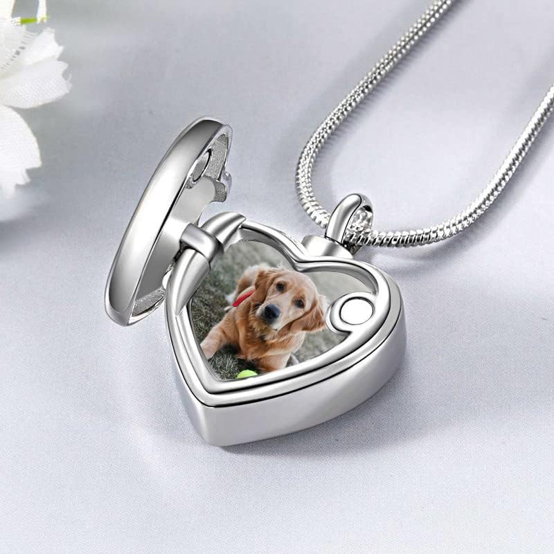 Farfume Personalized Pet Urn Necklace for Dog Cat Ashes Cremation Pet Memorial Customized Photo Text Engraving Pendant Keepsake Funeral Jewelry