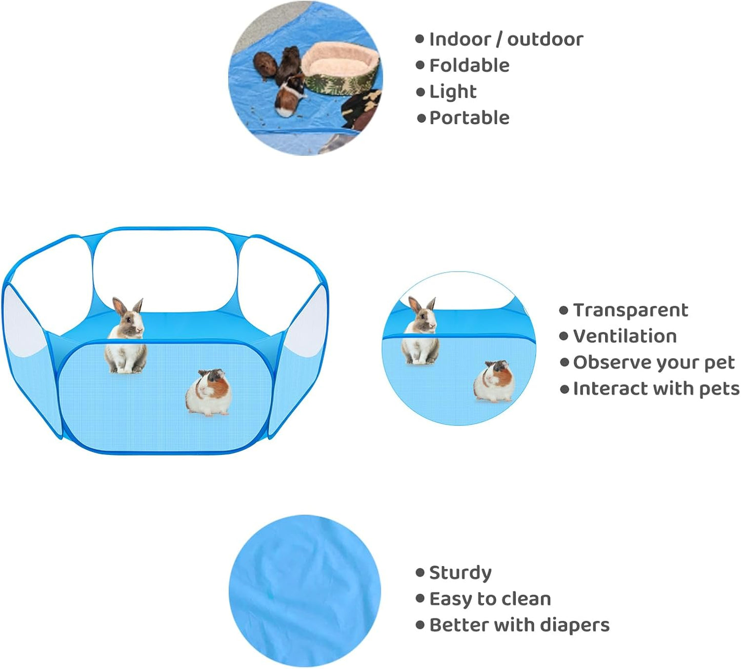 Amakunft Small Animals C&C Cage Tent, Breathable & Transparent Pet Playpen Pop Open Outdoor/Indoor Exercise Fence, Portable Yard Fence for Guinea Pig, Rabbits, Hamster, Chinchillas and Hedgehogs