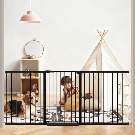 Fairy Baby 38" Extra Tall Baby Gate for Stairs Doorways, 48.9"-54.3" Adjustable Width Pet Dog Gate, Metal Pressure Mounted Auto Close Safety Child Gate for Kids Pets No Drilling, Black