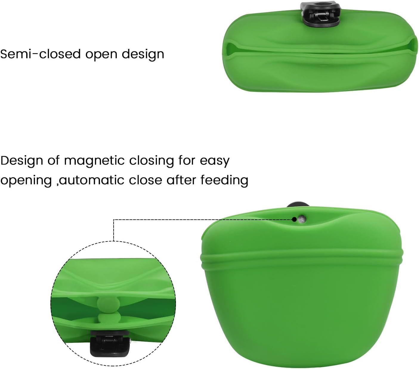AUDWUD - Silicone Dog Treat Pouch - Clip on Portable Training Container - Convenient Magnetic Buckle Closing and Waist Clip - No BPA