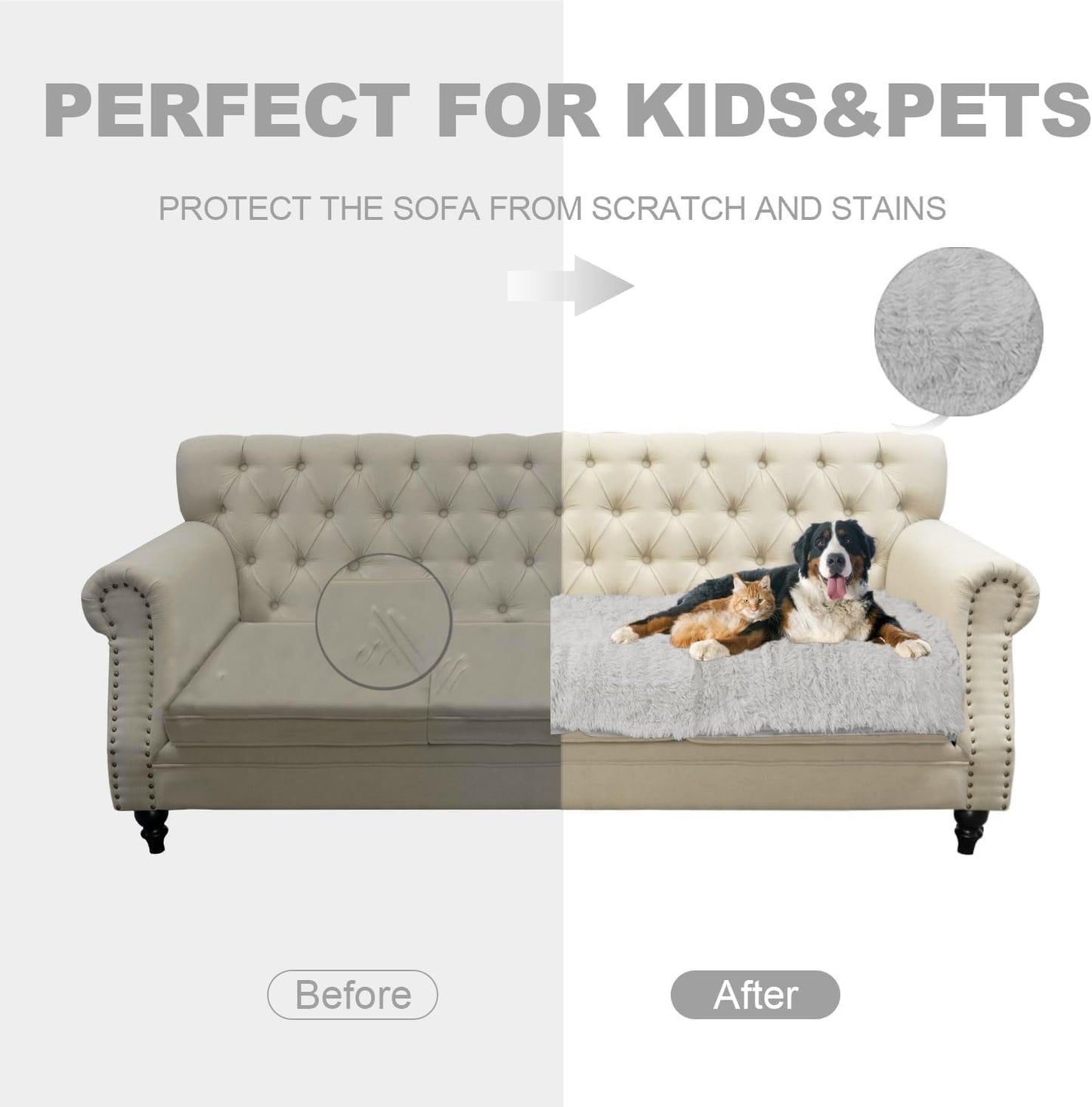 Dogs/Cats Bed Mats, Dog Pad Washable Removable Couch Cover with Anti-Slip Back, Plush Long Fur Mat, Perfect for Small, Medium and Large Dogs.(Light Gray, 30"x70")