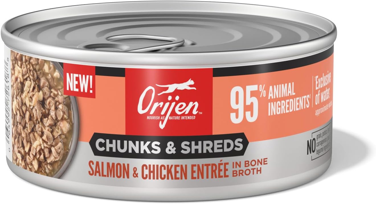 ORIJEN Chunks & Shreds Wet Cat Food Salmon & Chicken Entrée 5.5oz Cans (6 Count)