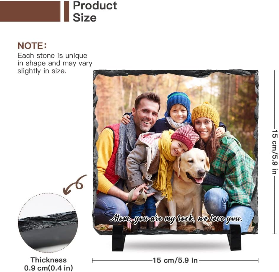 Bemaystar Personalized Rock Slate Photo Frame- Dog Photo Slate Stone Plaque, Customized Gifts for Pet Lovers, Personalized Square Shaped Picture Frame 5.9x5.9