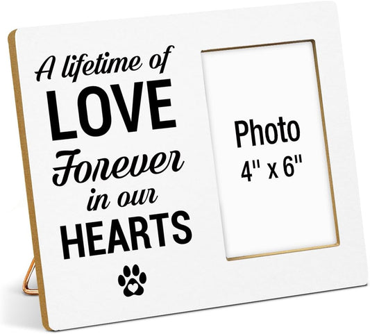 Dog Memorial Gifts for Loss of Dog Picture Frame, Pet Memorial Gifts for Dogs, Sympathy Gift for Cat Pet Lovers, A Lifetime of Love Forever in Our Hearts Wood Photo Frames, 4 x 6 Inch Photo